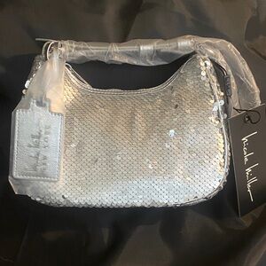 Nicole Miller Sparkling Silver Sequin Shoulder Bag